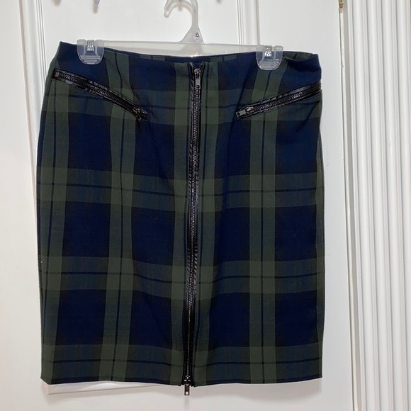 Plaid pencil skirt with faux leather detail - Picture 1 of 4
